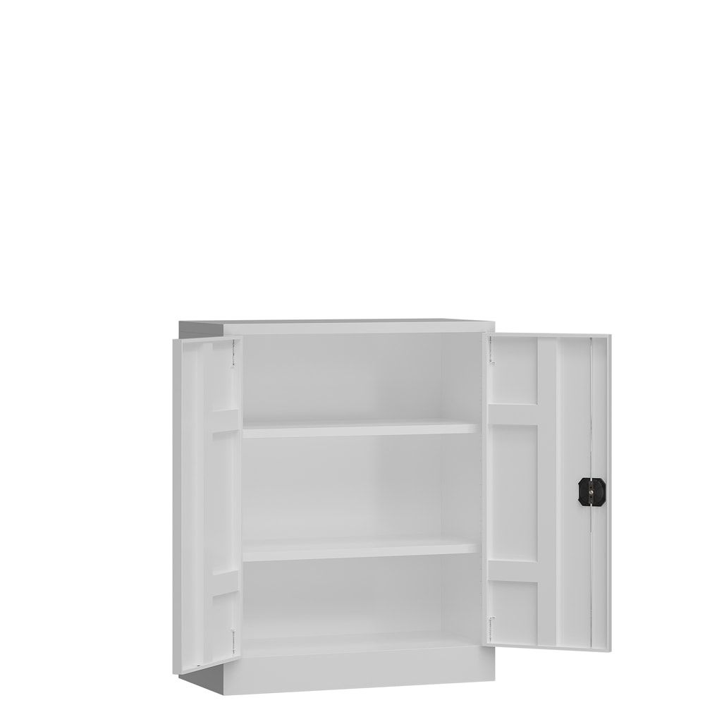Aktenschrank, Büroschrank, abschließbar, Flügeltüren, 2 Fachböden, 1.200 x 920 x 420 mm (HxBxT), Stahl, Korpus und Türen lichtgrau