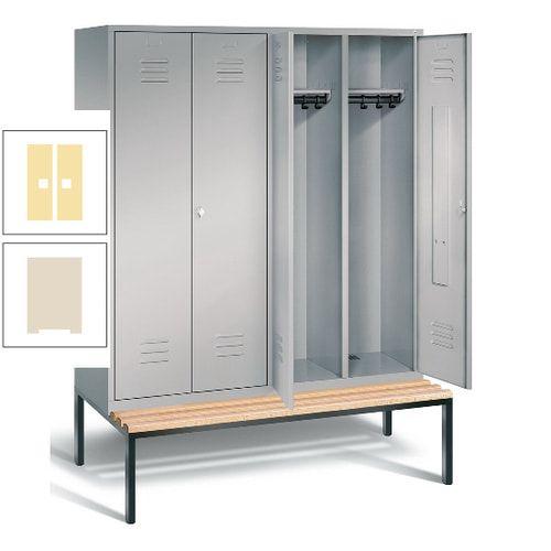 Doppel-Spindschrank, Buche Sitzbank untergebaut, 4 Abteile a 400 mm, Korpus lichtgrau, Tür anthrazitgrau, 2.090 x 1.590 x 815 mm (HxBxT)