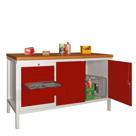 Werkbank mit Schubladenblock und Schrank - Traglast 1.050 kg - 900 x 1.500 x 700 (HxBxT) - Farbe wählbar