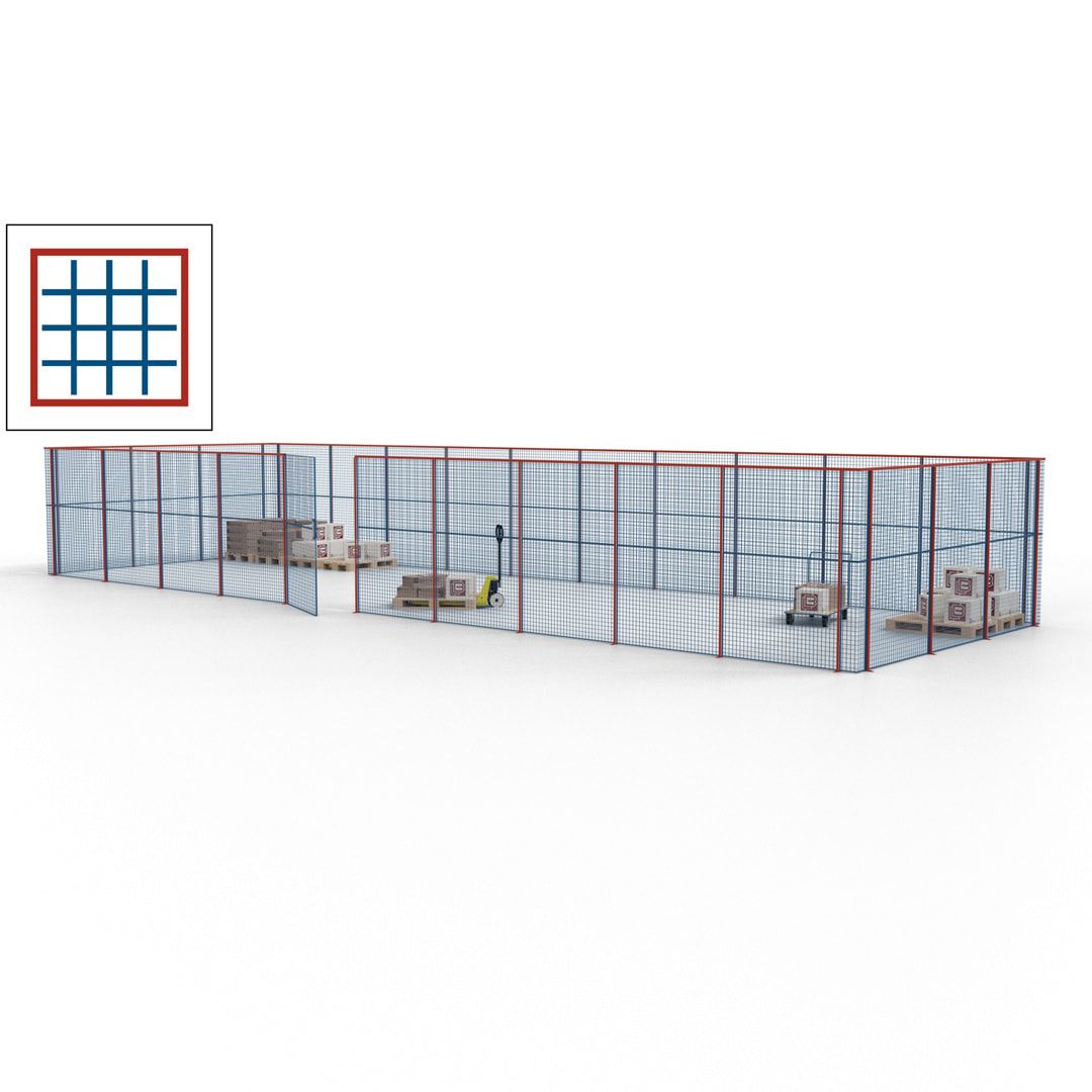 Maschinen Schutzgitter - Hallentrennwand - Sicherheitszaun - Tür - 39 m - 2.200 x 15.400 x 4.900 mm (HxBxT) - enzianblau