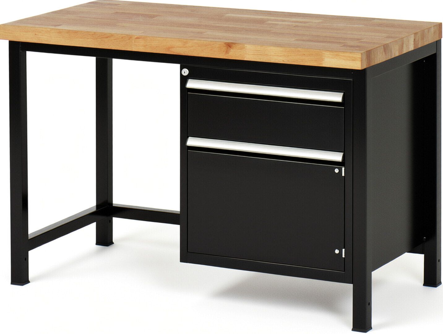Werkbank, 1 Schrank - 1 Schublade - Teilauszug - 180:1 - Höhe 840-1.040 mm - 1.250 x 700 mm - 1.250 kg - Buche - Anthrazitgrau