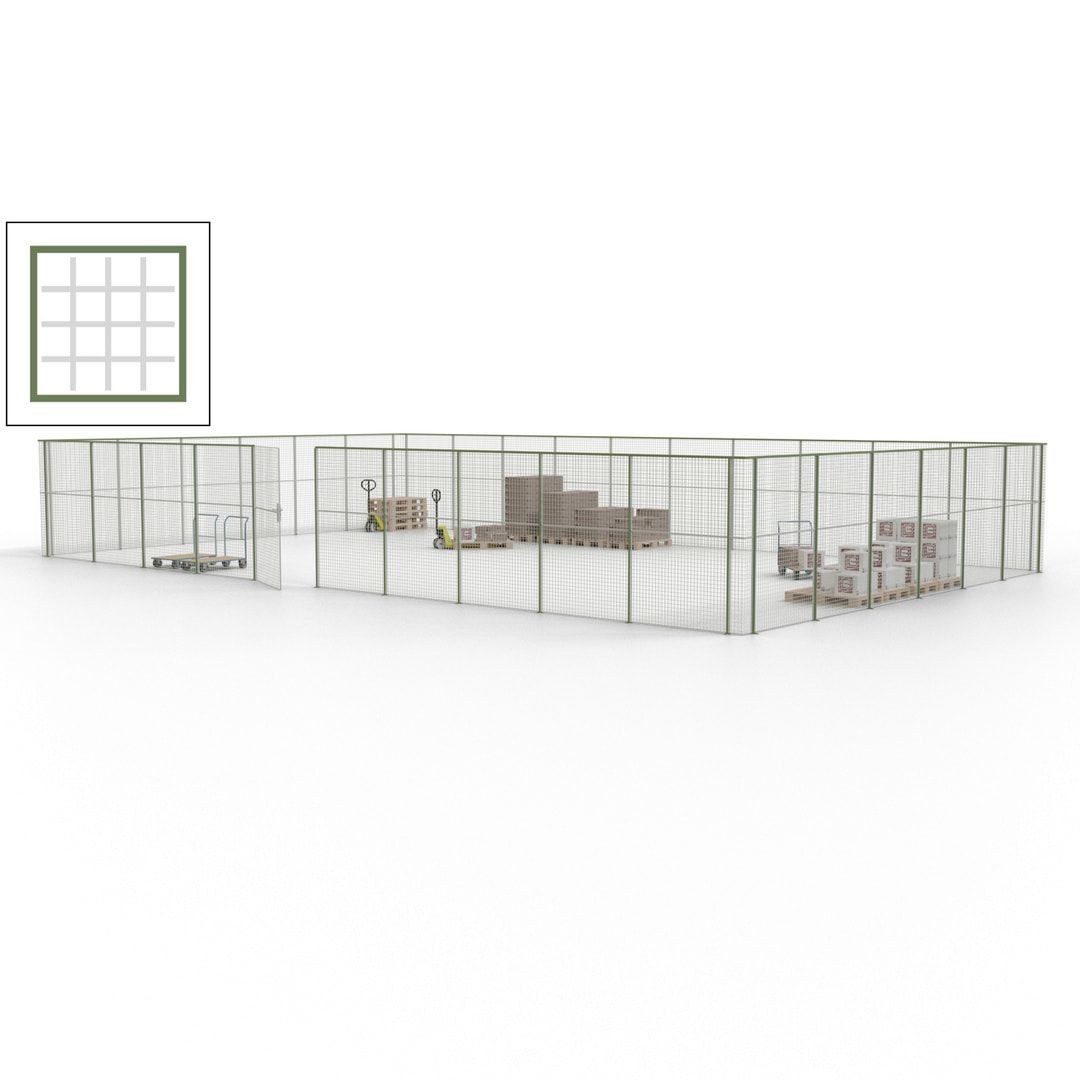 Maschinen Schutzgitter - Hallentrennwand - Sicherheitszaun - Tür - 48 m - 2.200 x 15.400 x 9.400 mm (HxBxT) - enzianblau