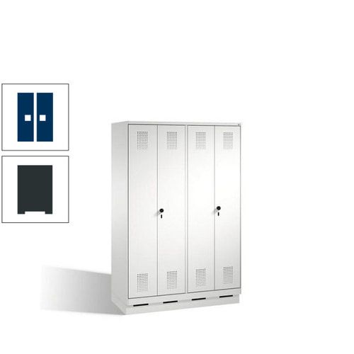 Doppel-Spind, Doppeltüren, Garderobenschrank mit Sockel, 4 Abteile a 300 mm, Korpus anthrazitgrau, Tür anthrazitgrau, 1.800 x 1.200 x 500 mm (HxBxT)