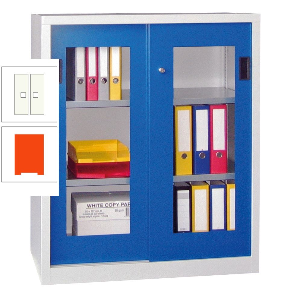 Schiebetürenschrank - Sichtfenstertüren - 1.000x1.000x400 mm (HxBxT) - 2 Böden, gepulvert - Zylinderschloss - anthrazitgrau