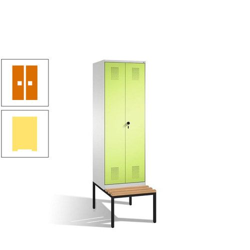 Doppel-Spind, Garderobenschrank, Buche Sitzbank untergebaut, 2 Abteile a 300 mm, Korpus anthrazitgrau, Tür anthrazitgrau, 2.090 x 600 x 815 mm (HxBxT)