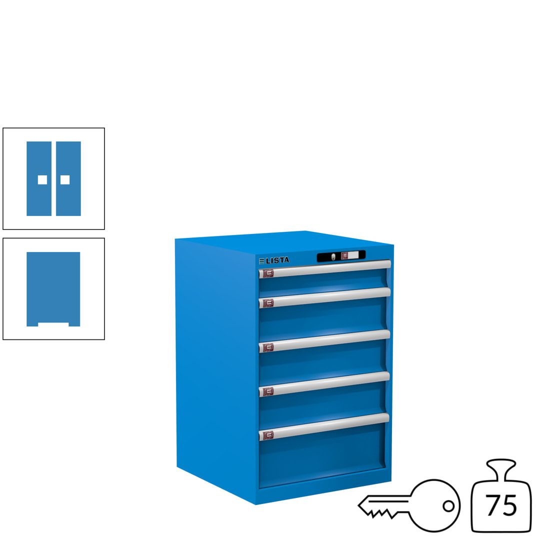 Lista Schubladenschrank - 14.256.010 - 850x564x572 mm (HxBxT) - 5 Schubladen - 75 kg - Key Lock - lichtblau (RAL 5012)