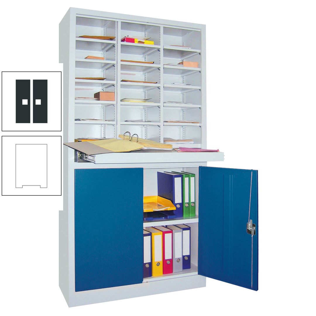 Aktenschrank - Büroschrank mit Sortierstation - 18 Fächer Ordnungsregal - Ausziehboden - 1.950 x 1.000 x 400 mm (HxBxT) - anthrazitgrau