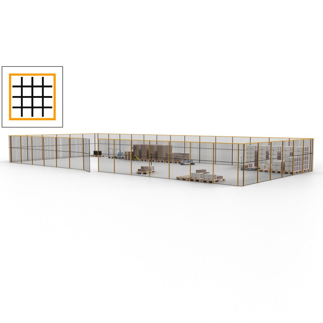 Maschinen Schutzgitter - Hallentrennwand - Sicherheitszaun - Tür - 60 m - 2.200 x 21.400 x 9.400 mm (HxBxT) - enzianblau