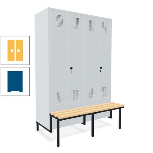 Doppel-Spind, Garderobenschrank, Buche Sitzbank integriert, 4 Abteile 300 mm, Korpus anthrazitgrau, Tür anthrazitgrau, 1.850 x 1.200 x 815 mm (HxBxT)