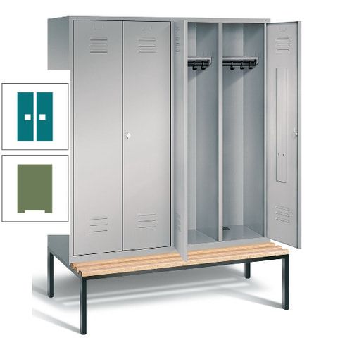 Doppel-Spindschrank, Buche Sitzbank untergebaut, 4 Abteile a 400 mm, Korpus lichtgrau, Tür anthrazitgrau, 2.090 x 1.590 x 815 mm (HxBxT)