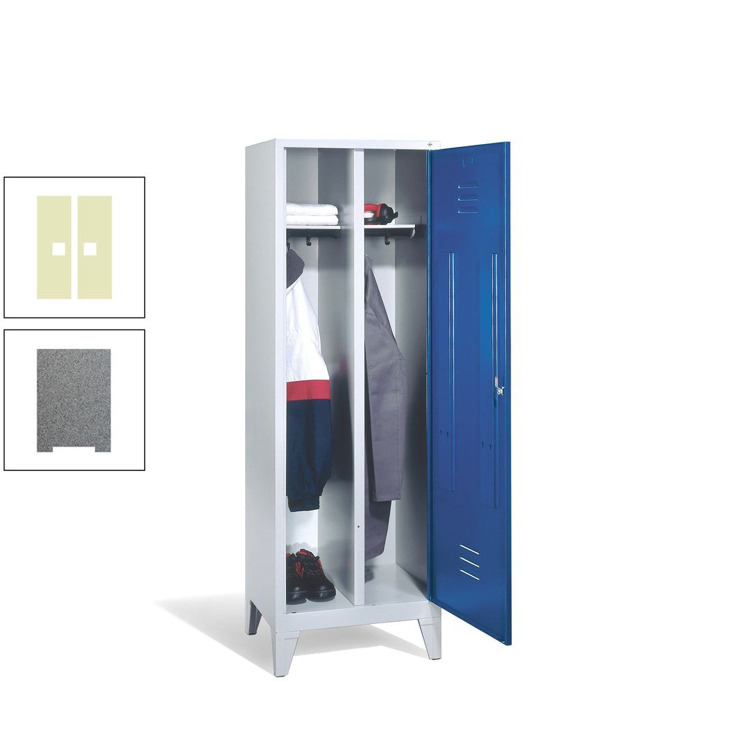 Doppel-Spind mit Großtür, Garderobenschrank mit Füßen, 2 Abteile a 300 mm, Korpus anthrazitgrau, Tür anthrazitgrau, 1.850 x 610 x 500 mm (HxBxT)