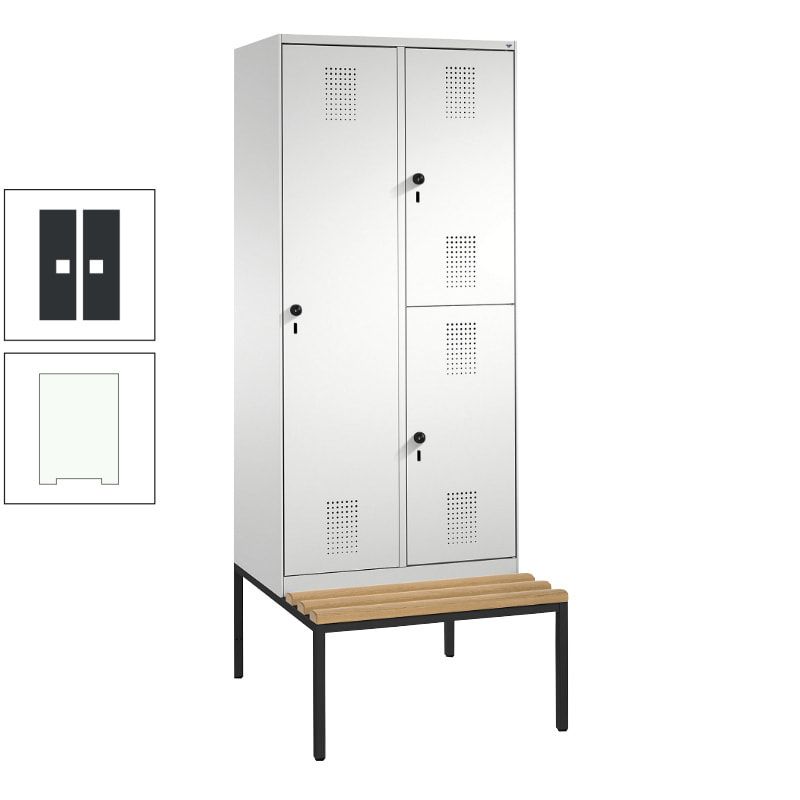 Garderobenschrank, Spind ein- und doppelstöckig Sitzbank, 2 Abteile, 3 Fächer, 2.090 x 800 x 500 mm (HxBxT), Front anthrazitgrau, Korpus anthrazitgrau