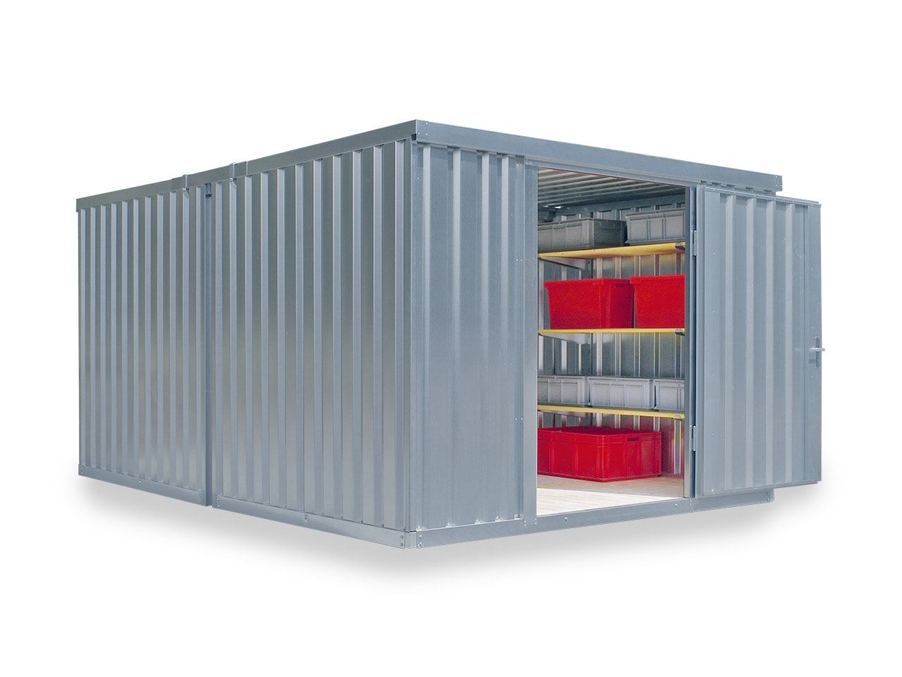 Container vormontiert, Lagercontainer, Schnellbaucontainer, Materialcontainer, Baucontainer, 2.150 x 3.050 x 4.340 mm (HxBxT), Holzfußboden