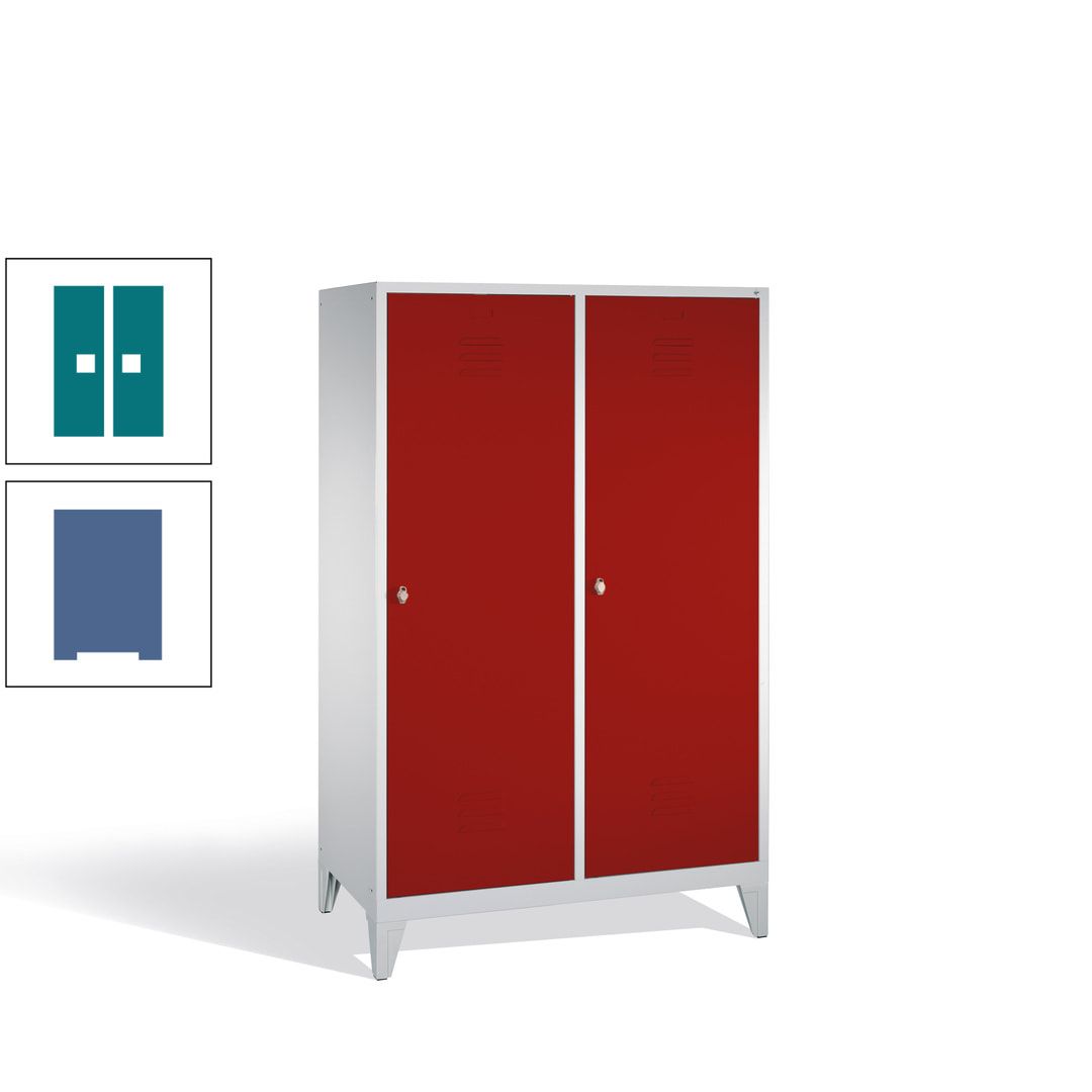 Doppel-Spind mit 2 Großtüren, Garderobenschrank mit Füßen, 4 Abteile a 300 mm, Korpus anthrazitgrau, Tür anthrazitgrau, 1.850 x 1.190 x 500 mm (HxBxT)