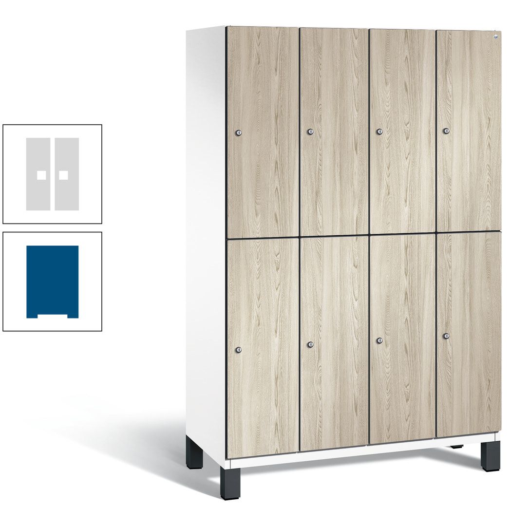 Fächerschrank, Garderobenschrank, mit Füßen, 4 Abteile, 1.980 x 1.200 x 525 mm (HxBxT), Korpus anthrazitgrau, Tür Donau-Ahorn
