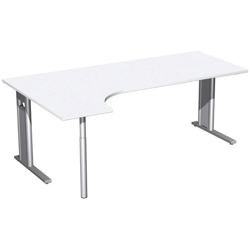 Eckschreibtisch, Ecke links, Füße einseitig verkürzt, C-Fuß Pro, 720 x 1.600 x 1.200 mm (HxBxT), Gestell silber, Dekor Ahorn
