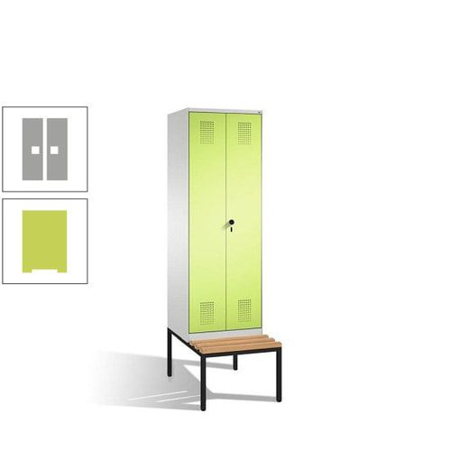 Doppel-Spind, Garderobenschrank, Buche Sitzbank untergebaut, 2 Abteile a 300 mm, Korpus anthrazitgrau, Tür anthrazitgrau, 2.090 x 600 x 815 mm (HxBxT)