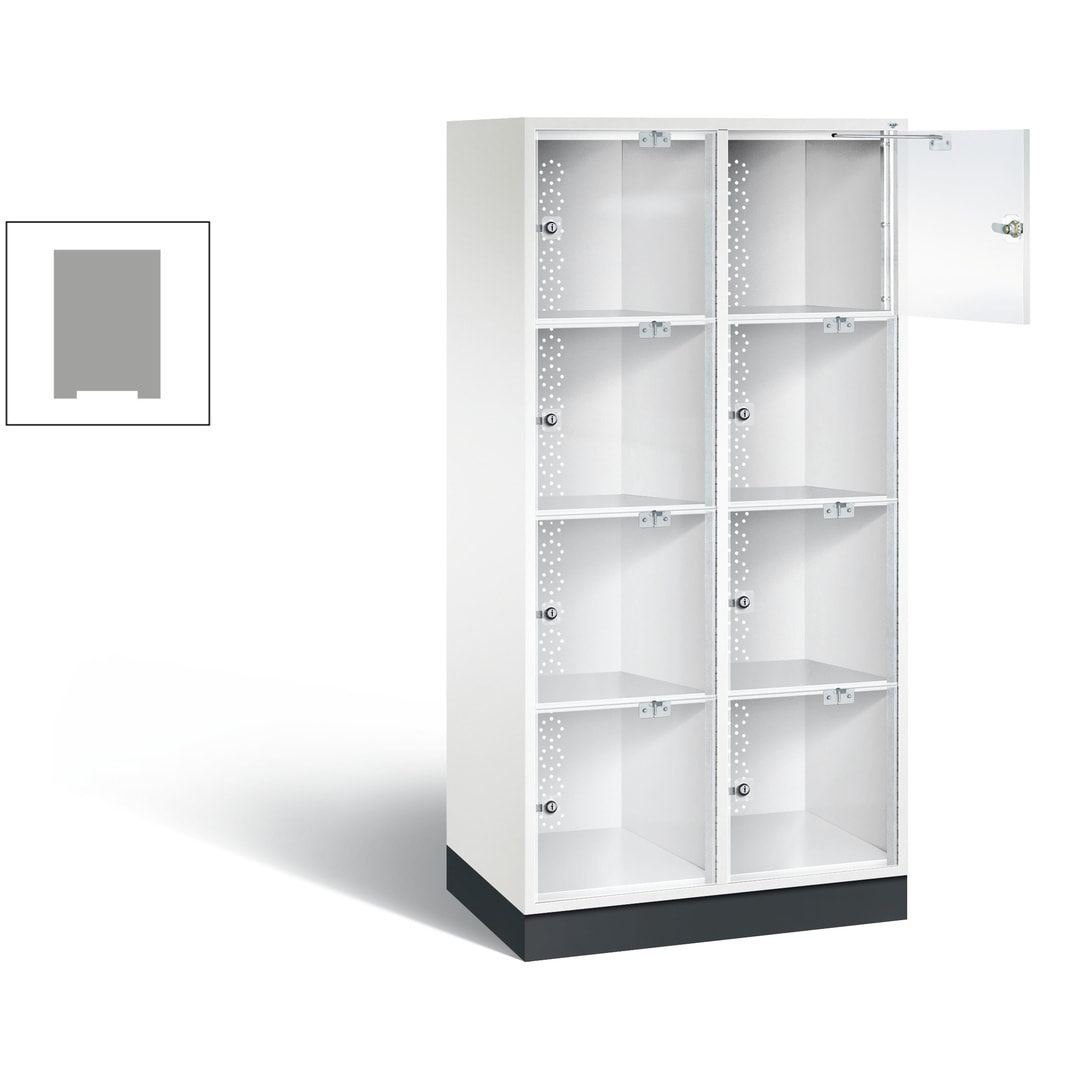 Schließfachschrank, Fächerschrank mit Türen aus Acrylglas, 2 Abteile, 8 Fächer, Zylinderschloss, 1.750 x 820 x 500 mm (HxBxT), Korpus anthrazitgrau