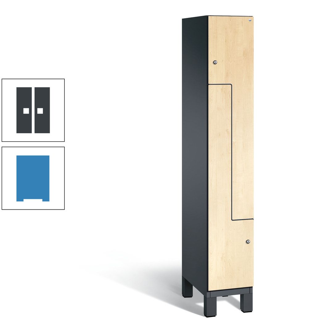 Z-Garderobenspind mit Füßen, 2 Personen, 1.980 x 300 x 525 mm (HxBxT), Korpus anthrazitgrau, Tür anthrazitgrau