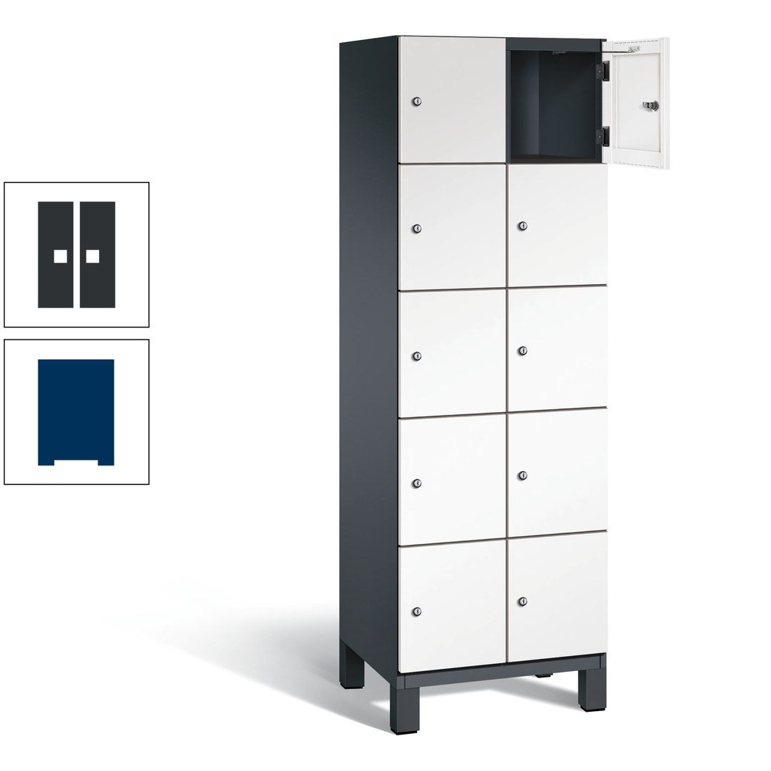 Fächerschrank, Stahlschrank, 10 Fächer, Türöffnungsbegrenzer, Füße, 1.980 x 600 x 525 mm (HxBxT), Korpus anthrazitgrau, Front anthrazitgrau