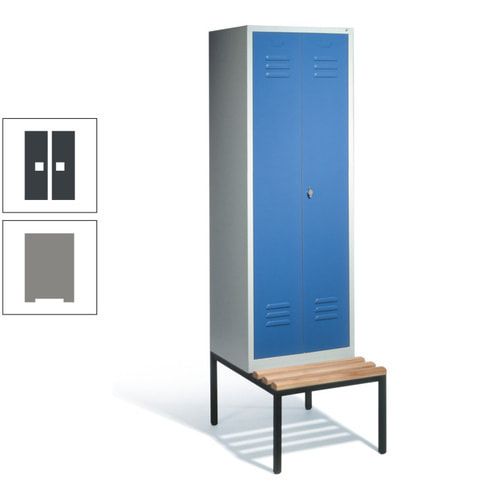 Doppel-Spindschrank, Buche Sitzbank untergebaut, 2 Abteile a 300 mm, Korpus lichtgrau, Tür anthrazitgrau, 2.090 x 610 x 815 mm (HxBxT)