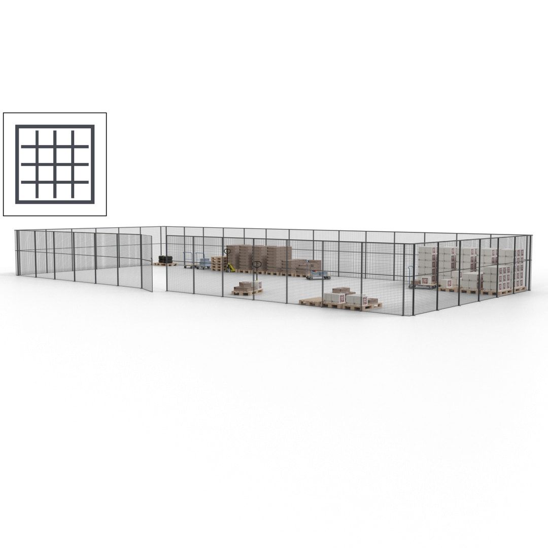 Maschinen Schutzgitter - Hallentrennwand - Sicherheitszaun - Tür - 60 m - 2.200 x 21.400 x 9.400 mm (HxBxT) - enzianblau