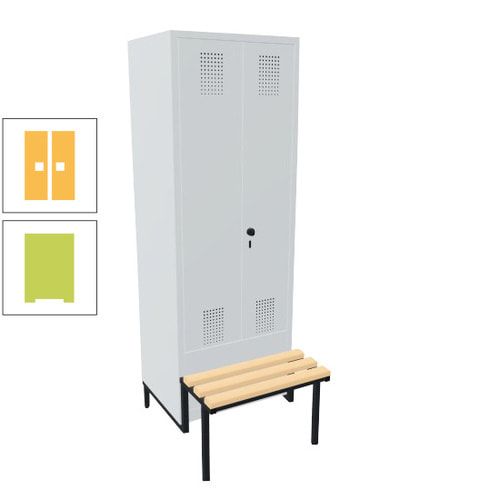 Doppel-Spind, Garderobenschrank, Buche Sitzbank integriert, 2 Abteile a 400 mm, Korpus anthrazitgrau, Tür anthrazitgrau, 1.850 x 800 x 815 mm (HxBxT)