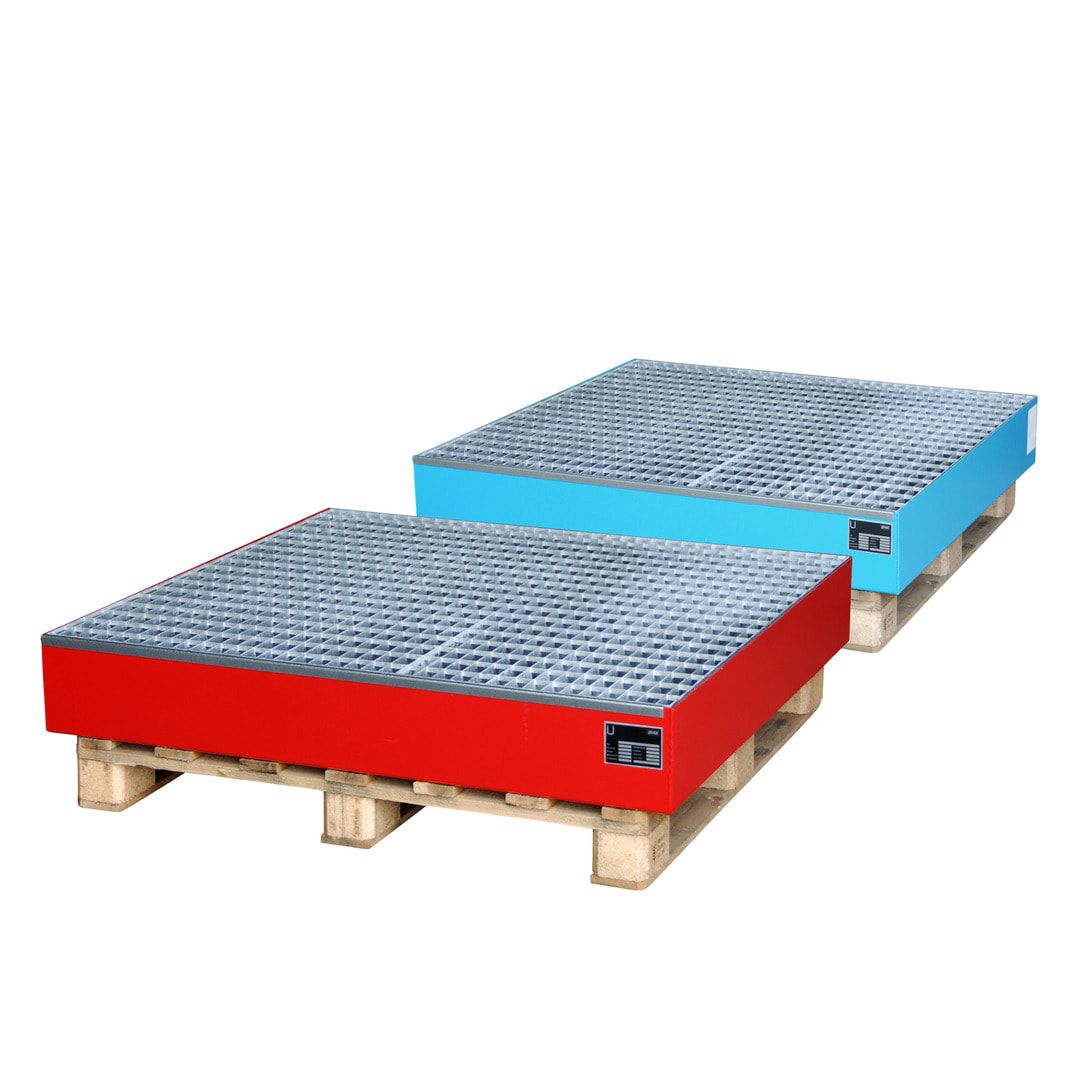 Auffangwanne für 4 x 200 l Fässer - Volumen 215 l - Gitterrost - feuerrot