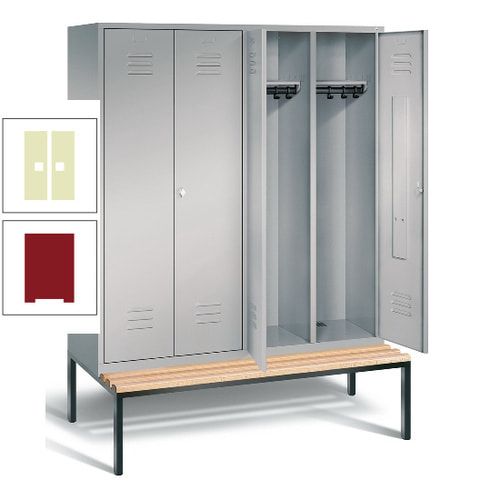 Doppel-Spindschrank, Buche Sitzbank untergebaut, 4 Abteile a 400 mm, Korpus lichtgrau, Tür anthrazitgrau, 2.090 x 1.590 x 815 mm (HxBxT)