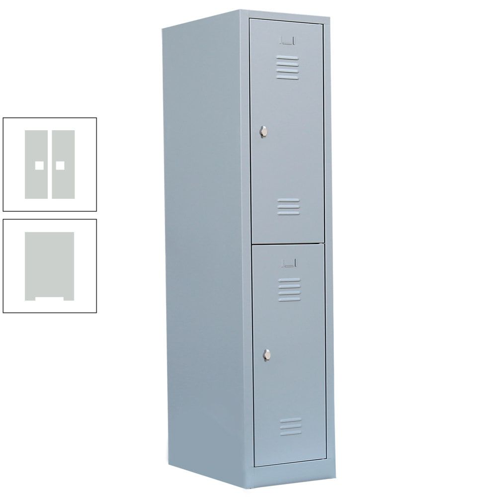 Garderobenschrank, Doppelstockspind, 1 Abteil, 2 Fächer, 1.800 x 415 x 500 mm (HxBxT), Stahl, Drehriegel, Korpus: lichtgrau, Front: anthrazitgrau