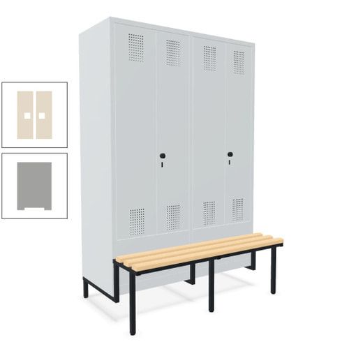 Doppel-Spind, Garderobenschrank, Buche Sitzbank integriert, 4 Abteile 300 mm, Korpus anthrazitgrau, Tür anthrazitgrau, 1.850 x 1.200 x 815 mm (HxBxT)
