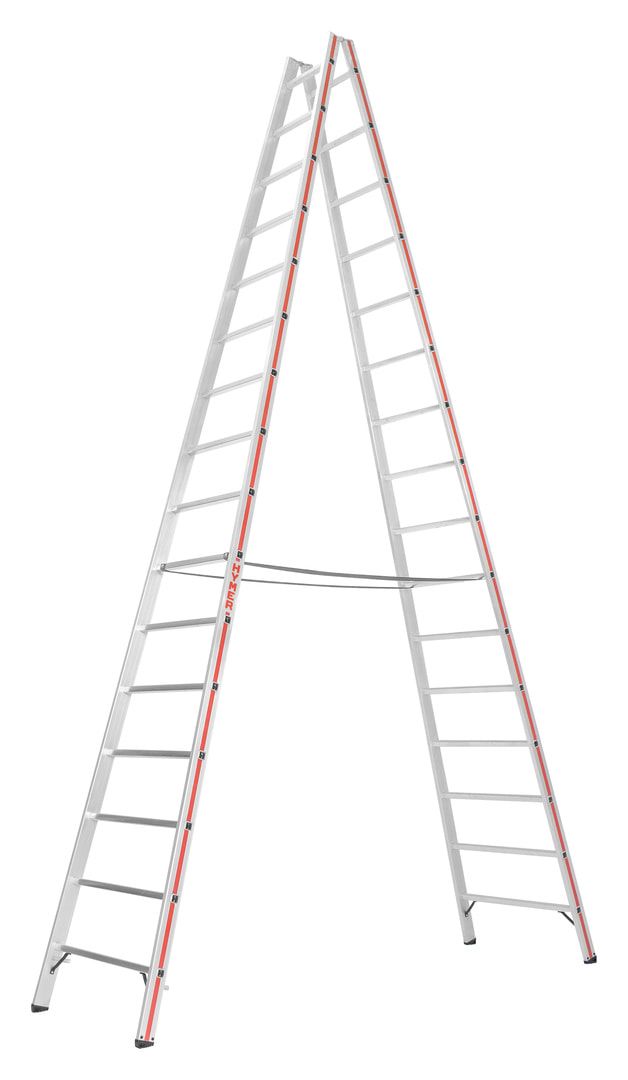 Aluminium-Sprossenstehleiter - Länge 1.570 mm - beidseitig begehbar - Füße angewinkelt - Aluleiter Hymer