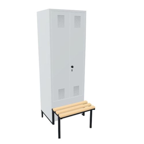 Doppel-Spind, Garderobenschrank, Buche Sitzbank integriert, 2 Abteile a 400 mm, Korpus anthrazitgrau, Tür anthrazitgrau, 1.850 x 800 x 815 mm (HxBxT)