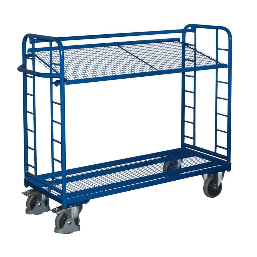 Etagenwagen mit 2 Gitterböden - Traglast 250 kg - 1.235 x 1.510 x 550 mm (HxBxT) - enzianblau