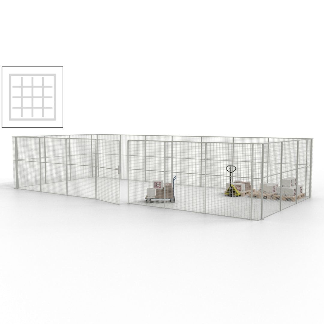 Hallentrennwand - Flügeltür, Gitter - 19 Gitterwände - 2.200 x 10.900 x 4.900 mm (HxBxT) - Perlweiß/reinorange