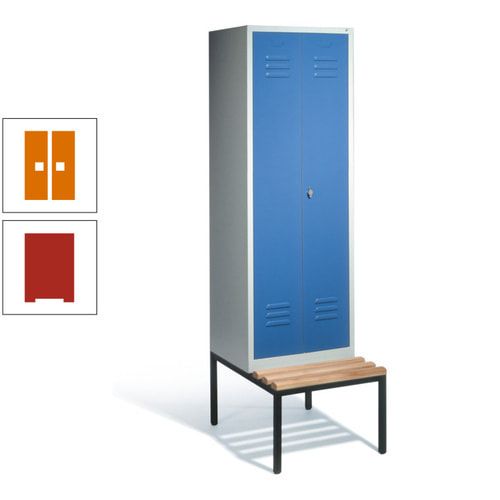Doppel-Spindschrank, Buche Sitzbank untergebaut, 2 Abteile a 300 mm, Korpus lichtgrau, Tür anthrazitgrau, 2.090 x 610 x 815 mm (HxBxT)
