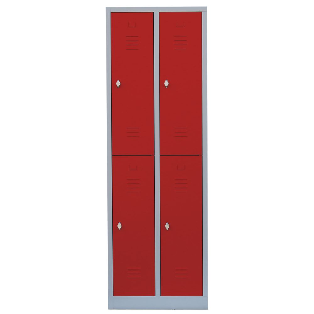 Garderobenschrank, Doppelstockspind, 2 Abteile, 4 Fächer, 1.800 x 600 x 500 mm (HxBxT), Stahl, Drehriegel, Korpus: lichtgrau, Front: anthrazitgrau