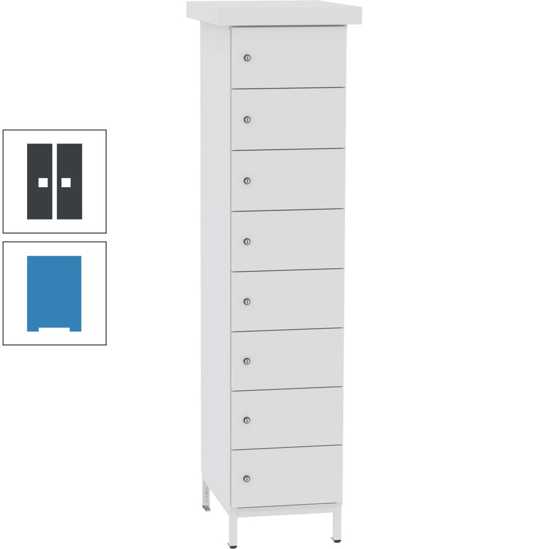 Akkuschrank, Batterieladeschrank, 8 Fächer, Schutzart IP54, Schuko, 1.855 x 400x 570 mm (HxBxT), Korpusfarbe anthrazitgrau, Frontfarbe anthrazitgrau