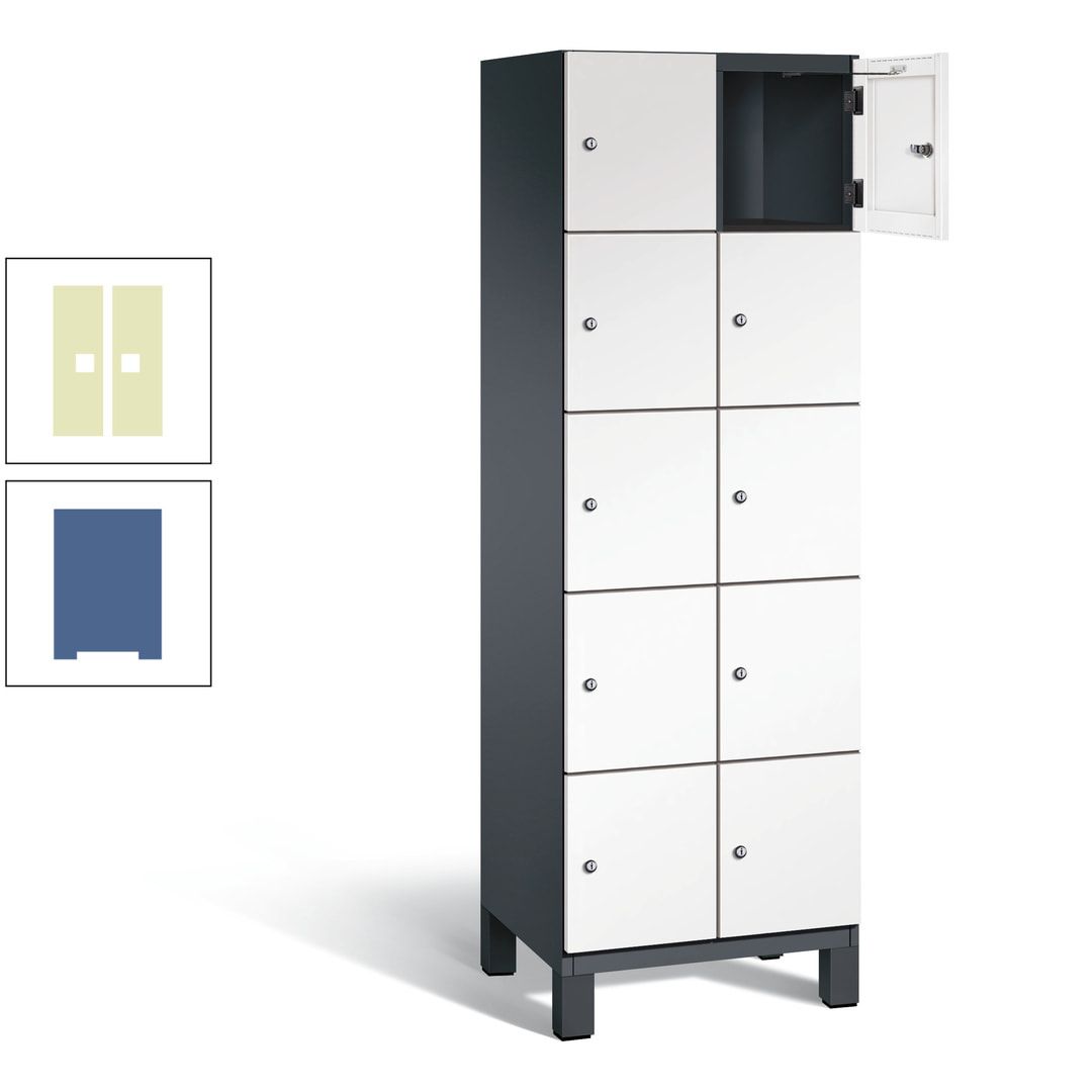 Fächerschrank, Stahlschrank, 10 Fächer, Türöffnungsbegrenzer, Füße, 1.980 x 600 x 525 mm (HxBxT), Korpus anthrazitgrau, Front anthrazitgrau
