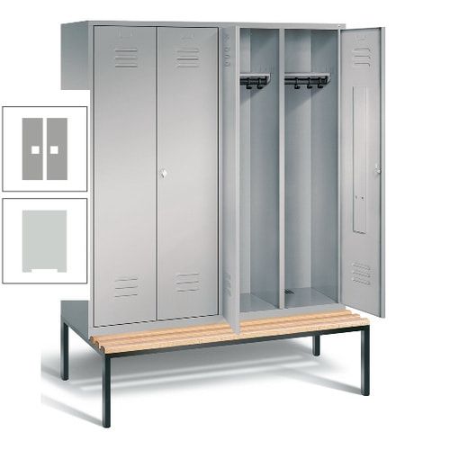 Doppel-Spindschrank, Buche Sitzbank untergebaut, 4 Abteile a 400 mm, Korpus lichtgrau, Tür anthrazitgrau, 2.090 x 1.590 x 815 mm (HxBxT)