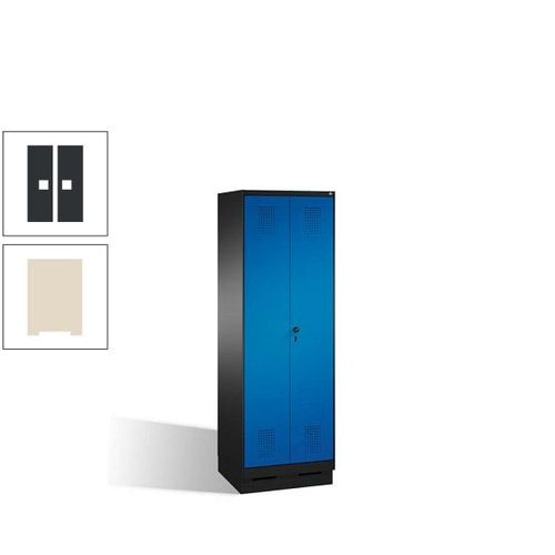 Doppel-Spind, Doppeltüren, Garderobenschrank mit Sockel, 2 Abteile a 300 mm, Korpus anthrazitgrau, Tür anthrazitgrau, 1.800 x 600 x 500 mm (HxBxT)