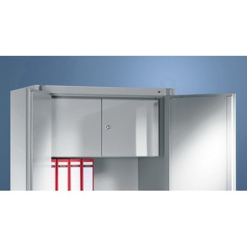 Feuergeschützter Aktenschrank, Klasse A1, 3 Fachböden und Schließfach einflügelig, Farbe schwarzgrau, 1.950 x 930 x 500 mm (HxBxT)