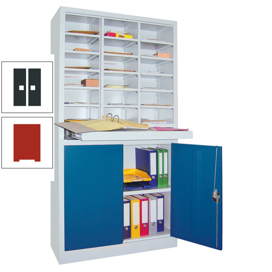 Aktenschrank - Büroschrank mit Sortierstation - 18 Fächer Ordnungsregal - Ausziehboden - 1.950 x 1.000 x 400 mm (HxBxT) - anthrazitgrau