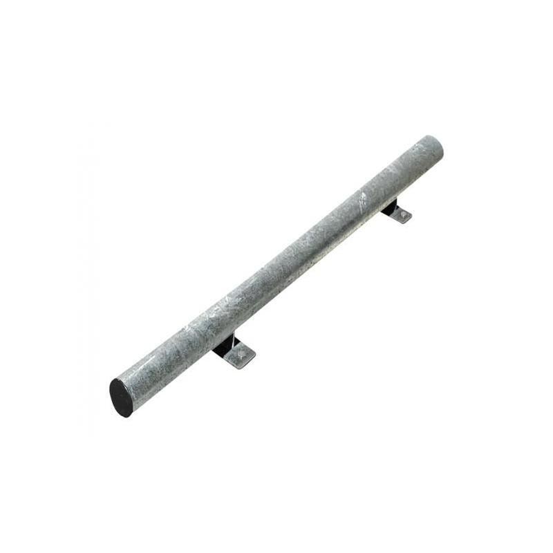 Radstop aus Stahl, Parkplatzabgrenzung, Stahlrohr, Durchmesser 76 mm, Montage auf Bodenplatten, 116 x 1.800 mm (HxB), Farbe enzianblau