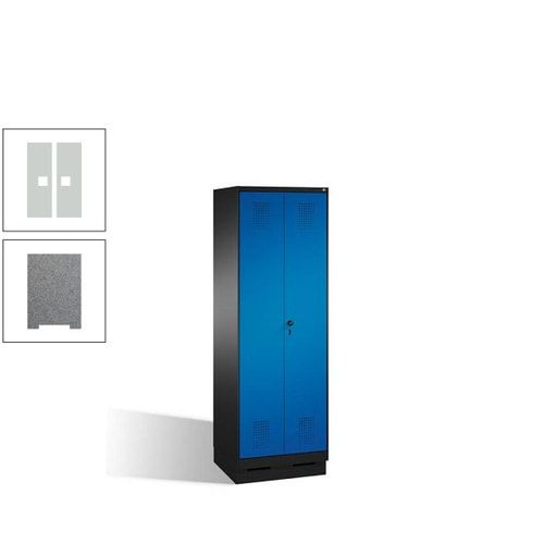 Doppel-Spind, Doppeltüren, Garderobenschrank mit Sockel, 2 Abteile a 300 mm, Korpus anthrazitgrau, Tür anthrazitgrau, 1.800 x 600 x 500 mm (HxBxT)