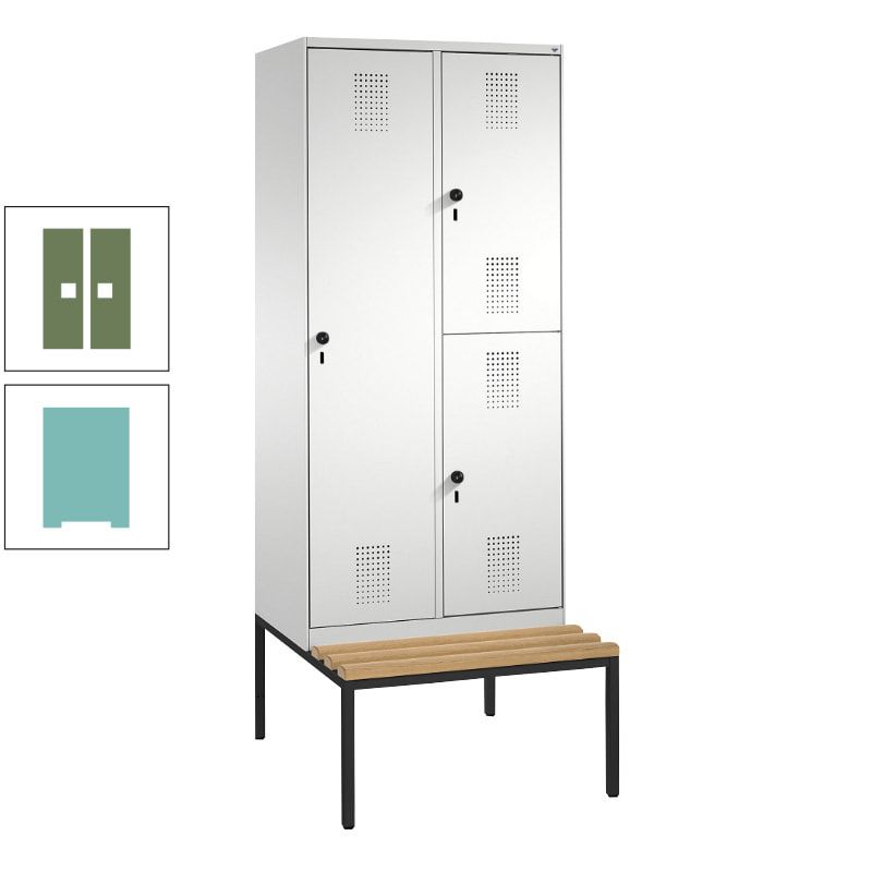 Garderobenschrank, Spind ein- und doppelstöckig Sitzbank, 2 Abteile, 3 Fächer, 2.090 x 800 x 500 mm (HxBxT), Front anthrazitgrau, Korpus anthrazitgrau