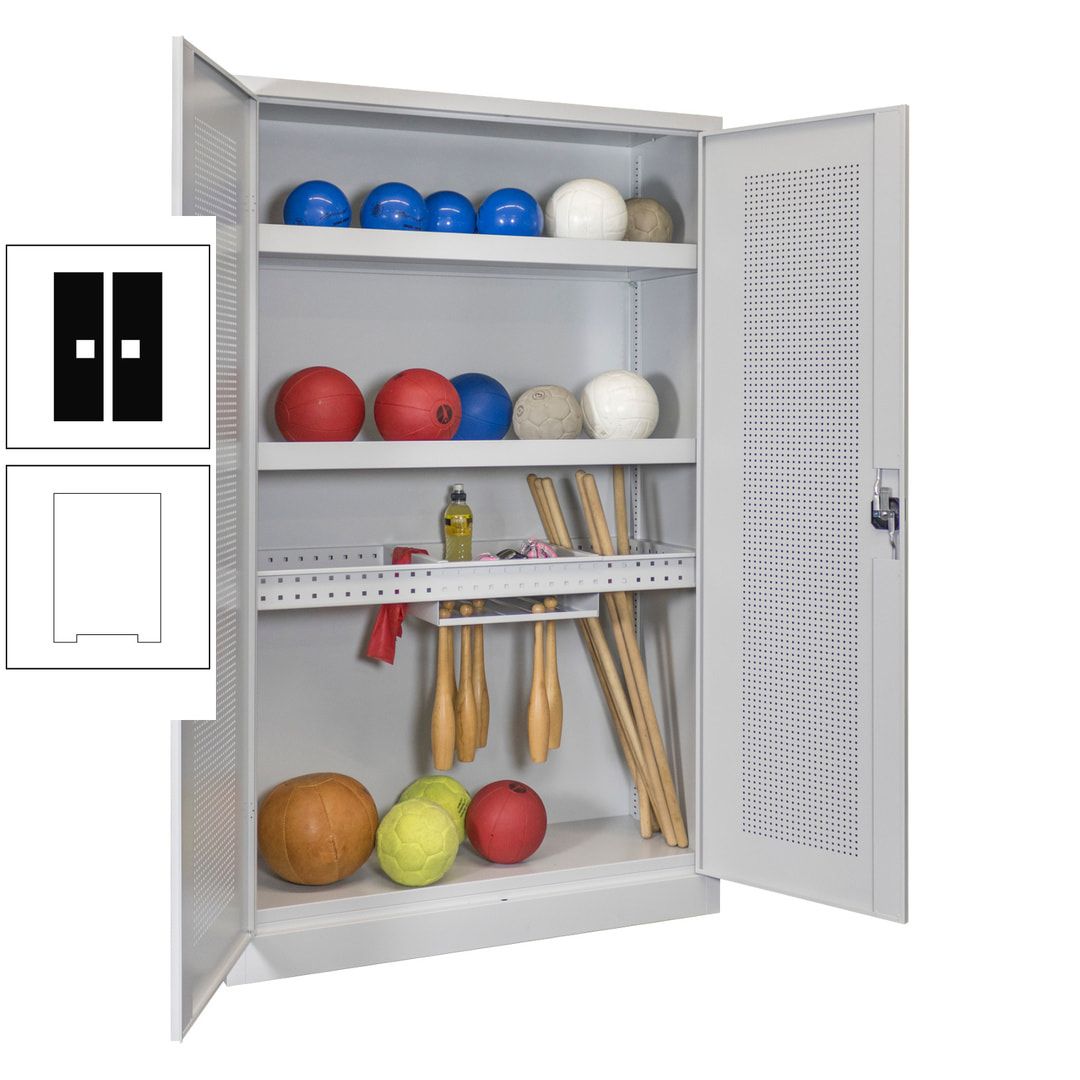 Sportschrank - Lochfeldtüren - Variante 2 - 1.950x1.200x500 mm (HxBxT) - anthrazitgrau