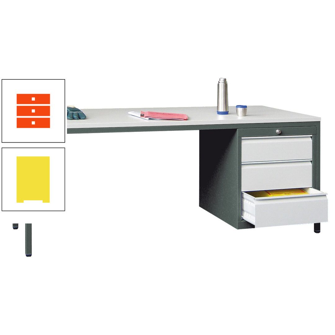 Meisterschreibtisch - 3 Schubladen 150 / 175 mm - 720 x 1.700 x 800 mm (HxBxT) - anthrazitgrau