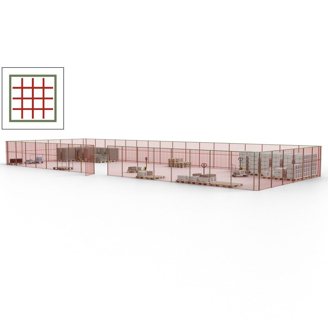 Maschinen Schutzgitter - Hallentrennwand - Sicherheitszaun - Tür - 69 m - 2.200 x 19.900 x 15.400 mm (HxBxT) - enzianblau