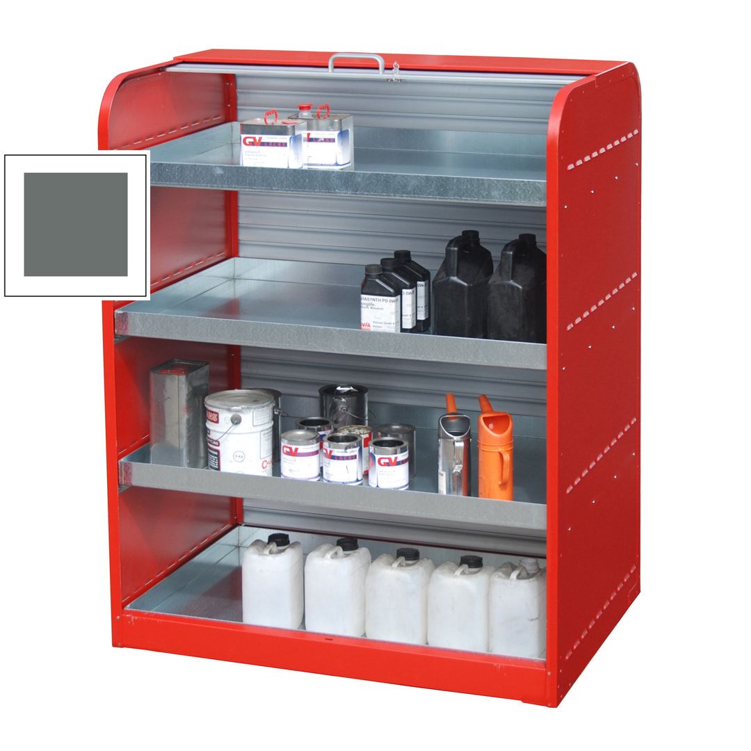 Gefahrstoffschrank mit Rollladen - 4 Kleingebindewannen - feuerrot